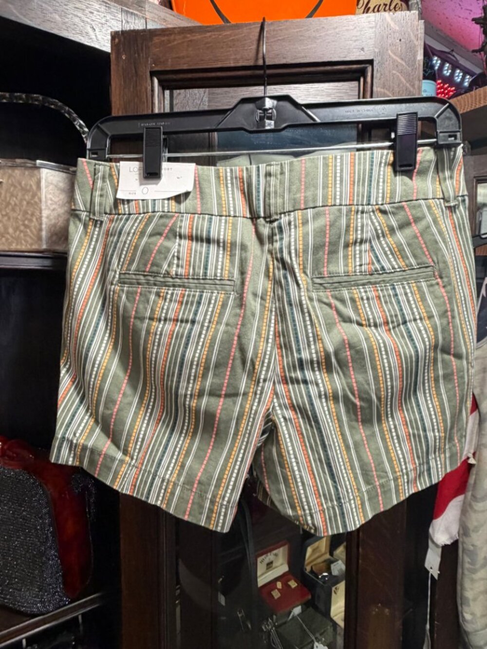 NWT LOFT Outlet Striped Chino Shorts Olive Multicolor Size 0 - Picture 4 of 5